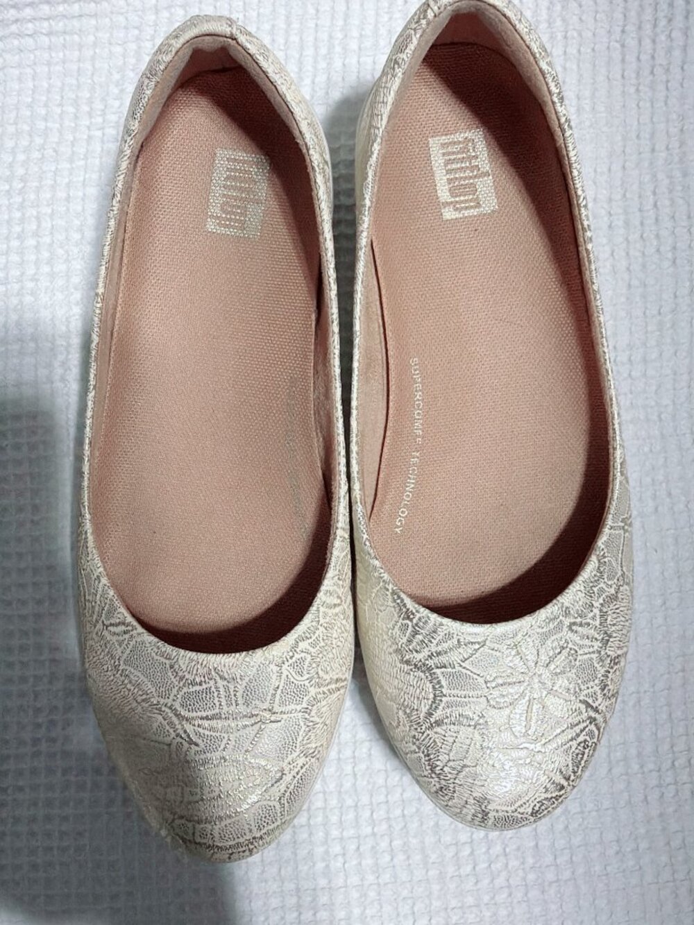 FitFlop Supercomff Metallic Floral Lace Slip-On Ballet Flats Shoes US 5